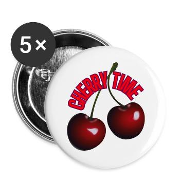 Hot 4 🍒 Kirschen und witziger Schriftzug - Buttons groß 56 mm (5er Pack) - Weiß - Vorne