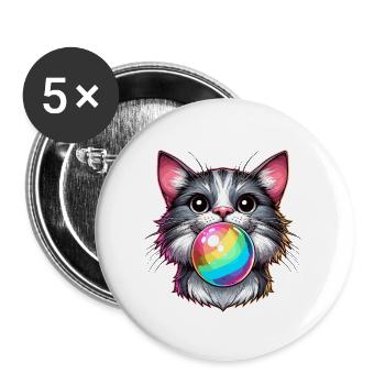 Katze LGBTQ Pride Month Regenbogen Kaugummi Lustig - Buttons groß 56 mm (5er Pack) - Weiß - Vorne
