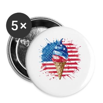Patriotische amerikanische Flagge Eiscreme-Tüte - Buttons groß 56 mm (5er Pack) - Weiß - Vorne