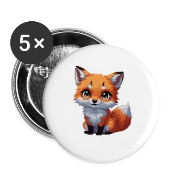 Niedlicher Fuchs Füchse für Kinder - Buttons groß 56 mm (5er Pack) - Weiß - Vorne