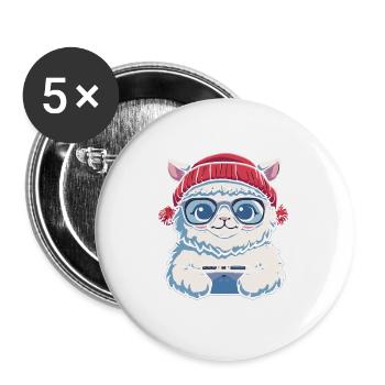 Alpaca Llama Gaming Video Game Gamer - Buttons large 2.2''/56 mm (5-pack) - white - Front