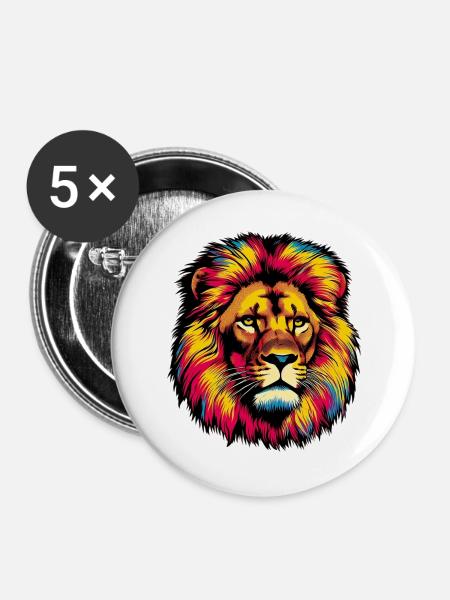 Löwe - Buttons groß 56 mm (5er Pack) - Weiß