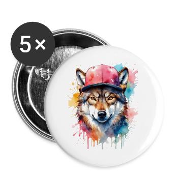 Casquette Wolf Snapback Imprimé Animal Design coloré - Lot de 5 grands badges (56 mm) - blanc - Devant