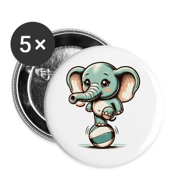 niedlicher Cartoon-Elefant auf Gymnastikball - Buttons groß 56 mm (5er Pack) - Weiß - Vorne