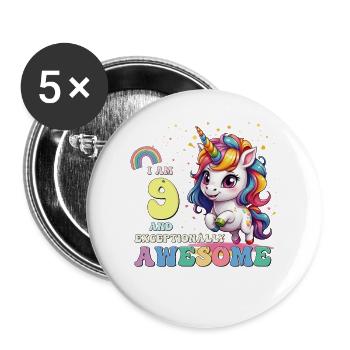 I am 9 and Awesome - It's My Birthday Girls Kids - Buttons large 2.2''/56 mm (5-pack) - white - Front