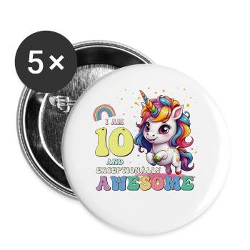 Girls Kids Unicorn It's My Birthday, I am 10 and - Buttons large 2.2''/56 mm (5-pack) - white - Front