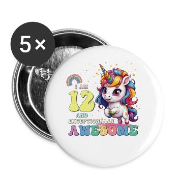 Filles Enfants Licorne C'est mon anniversaire, j'ai 12 ans et - Lot de 5 grands badges (56 mm) - blanc - Devant