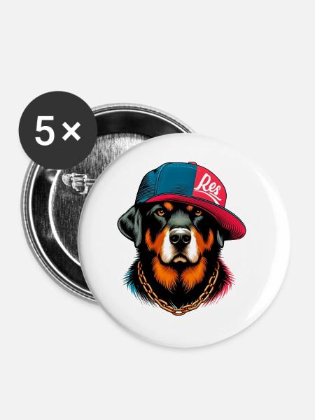 Hund mit Hut - Buttons groß 56 mm (5er Pack) - Weiß