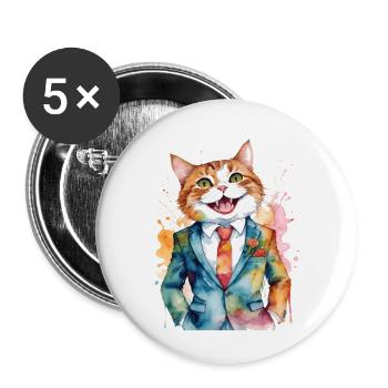 Cat Suit Colorful Funny Funny Animal Design Print - Buttons large 2.2''/56 mm (5-pack) - white - Front
