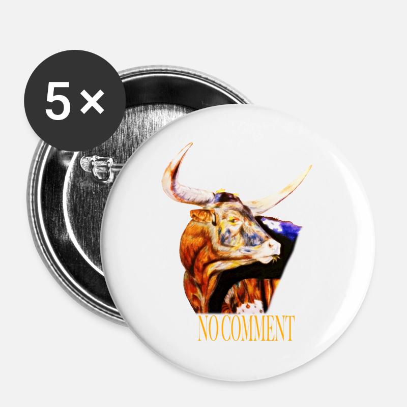 Wasserfarbener Stier – No Comment - Buttons groß 56 mm (5er Pack) - Weiß