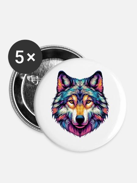 Wolf - Buttons groß 56 mm (5er Pack) - Weiß
