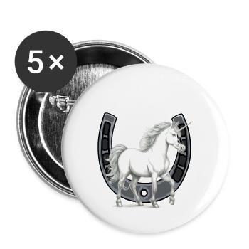 Hufeisen Einhorn Einhörner Pferd Pferde - Buttons groß 56 mm (5er Pack) - Weiß - Vorne