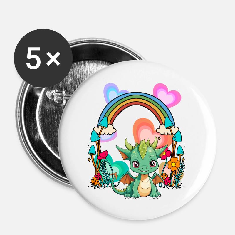 Rainbow Dragon Dragon Mythical Creature Child - Buttons large 2.2''/56 mm (5-pack) - white