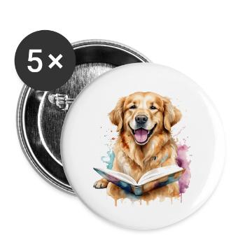 Golden Retriever Chien De Lecture Drôle Design Imprimer - Lot de 5 grands badges (56 mm) - blanc - Devant