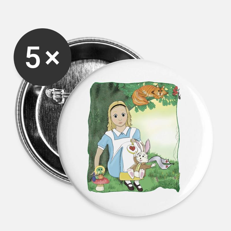 Alice in Wonderland - Buttons large 2.2''/56 mm (5-pack) - white