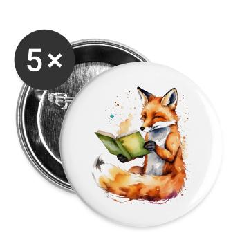 Livre de lecture renard imprimé de conception animale colorée - Lot de 5 grands badges (56 mm) - blanc - Devant
