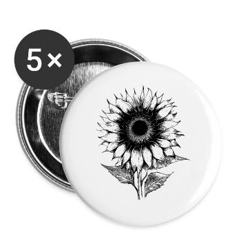 Sonnenblume Lineart botanisch Hobbygärtner - Buttons groß 56 mm (5er Pack) - Weiß - Vorne