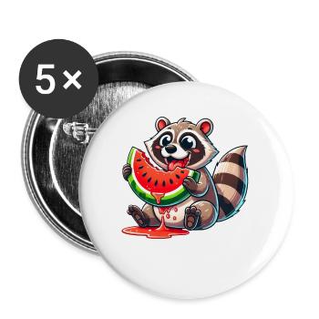 Raccoon Melon Watermelon Cute Cartoon Summer - Buttons large 2.2''/56 mm (5-pack) - white - Front