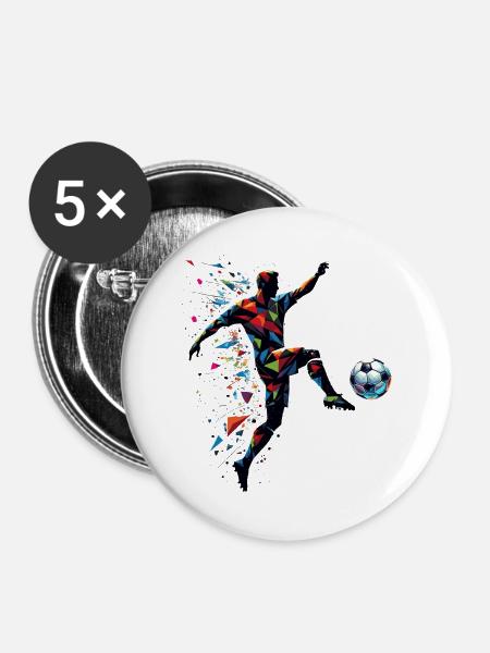 dynamischer Fußballspieler spielt Fußball - Buttons groß 56 mm (5er Pack) - Weiß