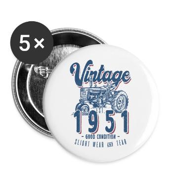 Oldtimer Traktor Farmer Geburtstag Jahrgang 1951 - Buttons groß 56 mm (5er Pack) - Weiß - Vorne