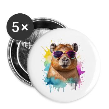 Capybara Sunglasses Capy Colorful Animal Design Print - Buttons large 2.2''/56 mm (5-pack) - white - Front