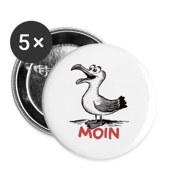 Moin Möwe - Buttons groß 56 mm (5er Pack) - Weiß - Vorne