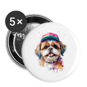 Shih Tzu Snapback Cap Hund Lustig Tier Print - Buttons groß 56 mm (5er Pack) - Weiß - Vorne