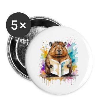 Livre de lecture Capybara Capy Imprimé de conception animale colorée - Lot de 5 grands badges (56 mm) - blanc - Devant