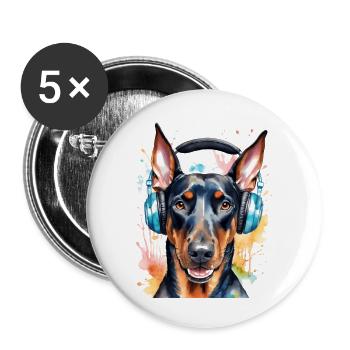 Doberman Casque Chien Drôle Animal Design Imprimer - Lot de 5 grands badges (56 mm) - blanc - Devant