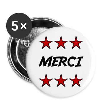 MAÎTRESSE. MAITRE. MERCI. MERCI MAÎTRESSE - Lot de 5 grands badges (56 mm) - blanc - Devant