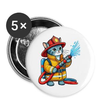 Firefighter Kitten Splash - Buttons large 2.2''/56 mm (5-pack) - white - Front