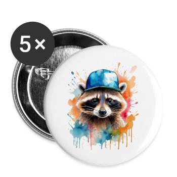 Raccoon Snapback Cap Colorful Animal Design Print - Buttons large 2.2''/56 mm (5-pack) - white - Front