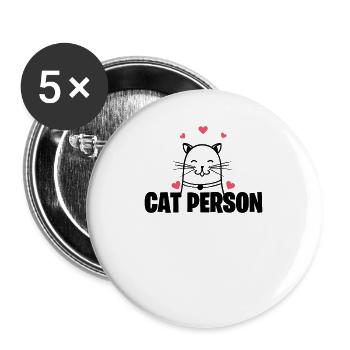Katze Person T-Shirt - Feline Haustier Liebe Süßes Kätzchen - Buttons groß 56 mm (5er Pack) - Weiß - Vorne