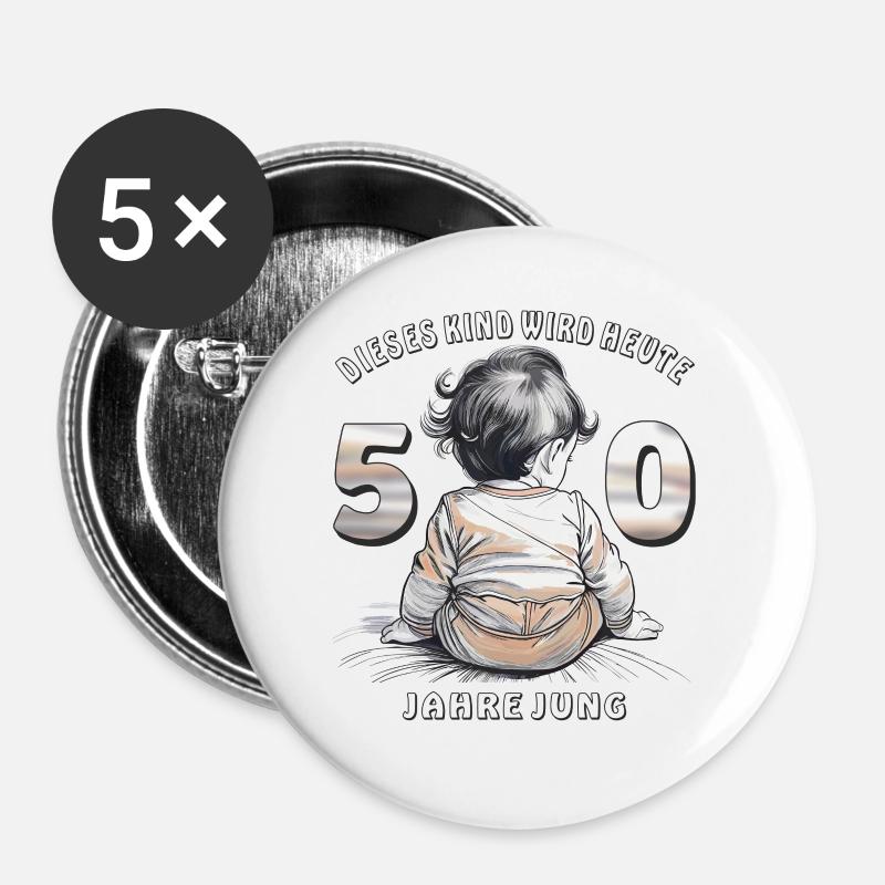 CHILD 50TH BIRTHDAY - Buttons large 2.2''/56 mm (5-pack) - white