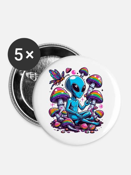 Alien Wonderland - Buttons groß 56 mm (5er Pack) - Weiß