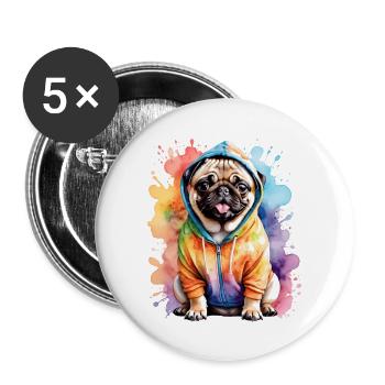 Carlin Sweat à capuche chien coloré drôle animal design imprimé - Lot de 5 grands badges (56 mm) - blanc - Devant
