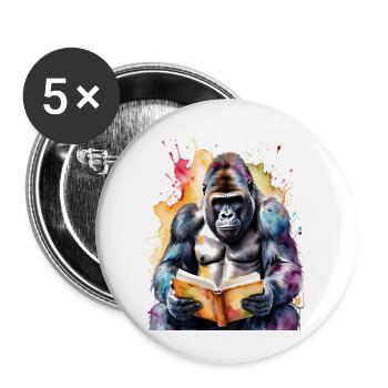 Gorille Lecture Livre Singe Coloré Animal Design Imprimer - Lot de 5 grands badges (56 mm) - blanc - Devant