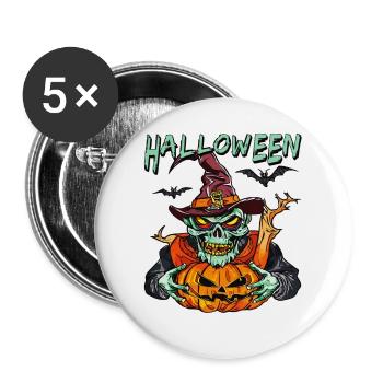 HALLOWEEN - Buttons groß 56 mm (5er Pack) - Weiß - Vorne