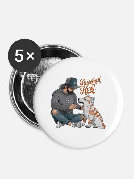 BASEBALL-HEULEN - Buttons groß 56 mm (5er Pack) - Weiß