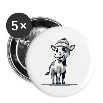 Kälbchen mit Mütze sw - Buttons groß 56 mm (5er Pack) - Weiß - Vorne