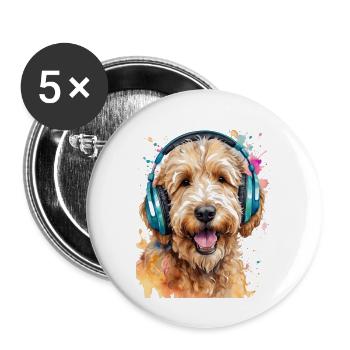 Goldendoodle Casque Chien Animal Design Imprimer - Lot de 5 grands badges (56 mm) - blanc - Devant
