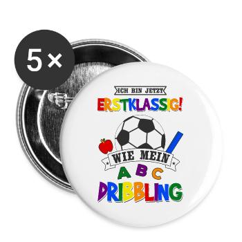 Schulanfang Fußball Schulkind Einschulung Geschenk - Buttons groß 56 mm (5er Pack) - Weiß - Vorne