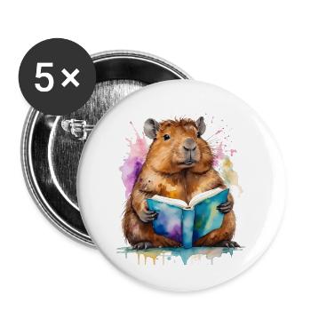Livre de lecture Capybara Capy Imprimé de conception animale colorée - Lot de 5 grands badges (56 mm) - blanc - Devant