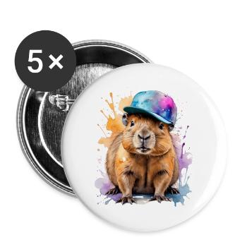 Capybara Snapback Cap Imprimé Animal Coloré - Lot de 5 grands badges (56 mm) - blanc - Devant