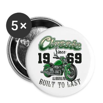 Moto Motard Moto Anniversaire Né En 1969 - Lot de 5 grands badges (56 mm) - blanc - Devant