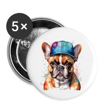 Casquette Bouledogue Français Snapback Frenchie Dog - Lot de 5 grands badges (56 mm) - blanc - Devant