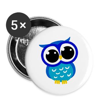Cute Cartoon Blue Owl Hoot Nocturnal Predator Bird - Buttons large 2.2''/56 mm (5-pack) - white - Front