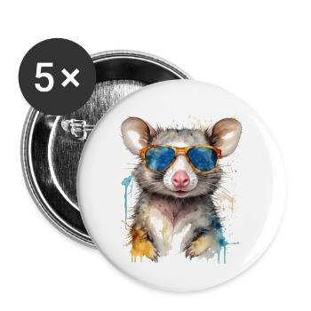 Opossum Sonnenbrille Bunt Tier Design Print - Buttons groß 56 mm (5er Pack) - Weiß - Vorne
