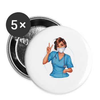 Lustige Krankenschwester mit Humor - Buttons groß 56 mm (5er Pack) - Weiß - Vorne