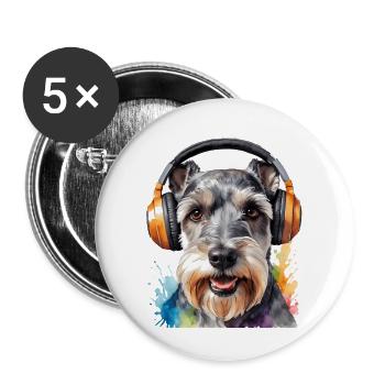 Miniature Schnauzer Headphones Dog Funny Design Print - Buttons large 2.2''/56 mm (5-pack) - white - Front
